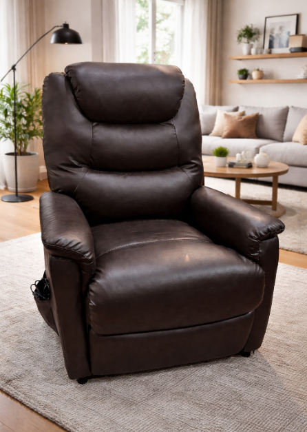 313-9295  Butacón eléctrico levanta persona en ecopiel marrón